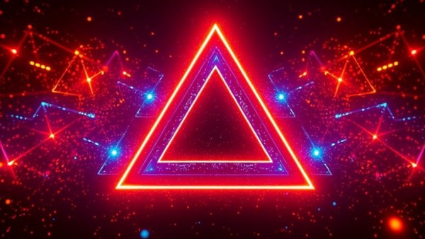Futuristic glowing triangle representing quantum computing concept.