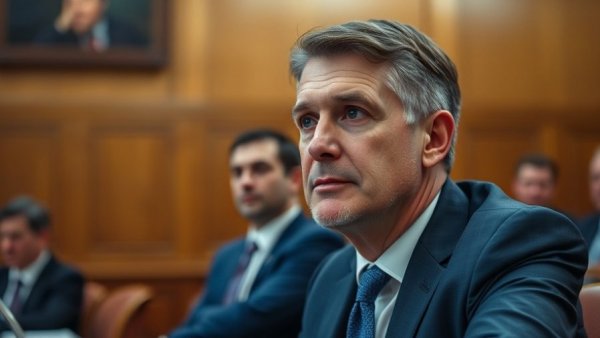 Attentive middle-aged man in suit at meeting on Trump's surveillance program.