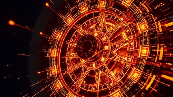 Futuristic glowing structure with light trails symbolizing quantum computing.