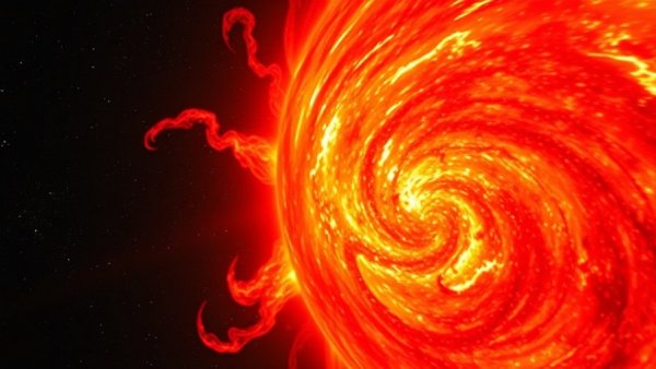Stellar rotation of a red giant star with swirling surface in space.