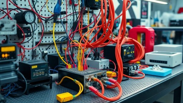 Scientific setup showing electronics on a lab bench for algae response to light stress study.