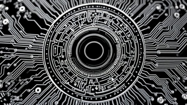 Abstract tech art depicting challenges in AI adoption.