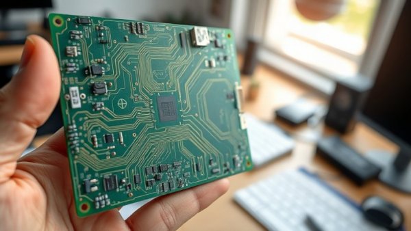 Advanced circuit board for brain-inspired AI hardware held by hand.