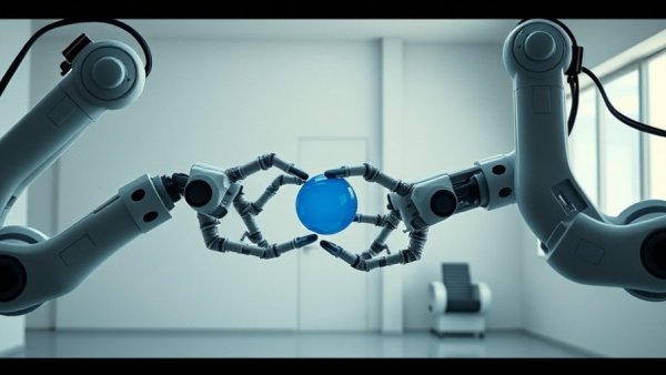 Futuristic robotic arms engaged in intention-based learning.