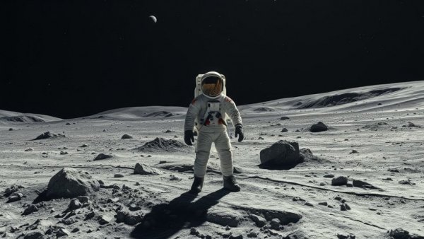 Astronaut exploring life on the moon with Earth in the background.