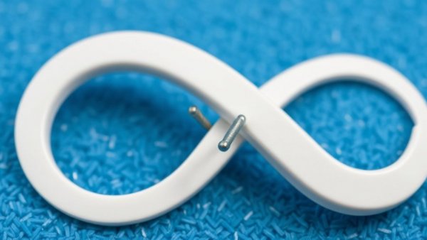 Abstract representation of an AI cybersecurity breach with a pierced infinity symbol on blue.