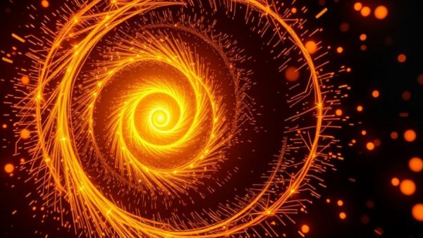 Dynamic energy spiral with sparks capturing quantum computing essence.