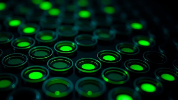 AI epitope library for vaccines in a close-up grid with glowing wells.