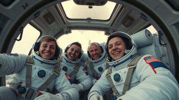 Artemis II astronauts splashdown celebration with parachutes.