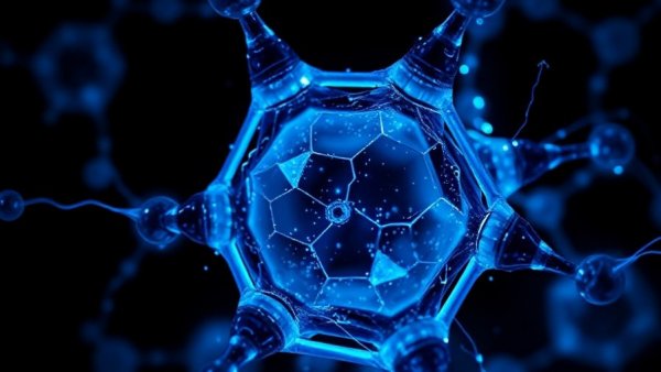 Quantum computing concept with energy in hexagonal structure.