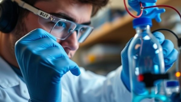 Scientist adjusting lab equipment for bacteria converting chemical signals into electricity
