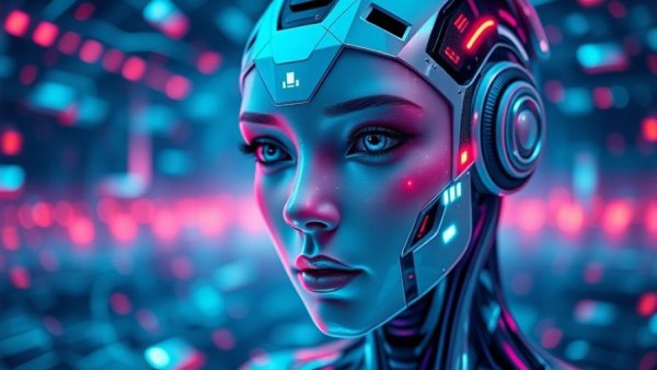 AI bias concept with digital face in neon lights