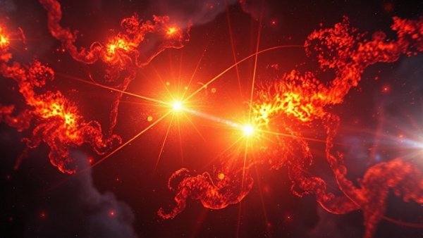 Illustration of merging quasars discovery in space.