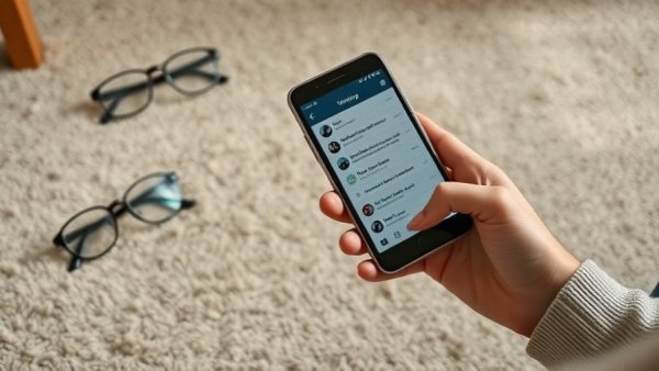 Hands holding smartphone with AI chatbots ad on screen, glasses nearby.