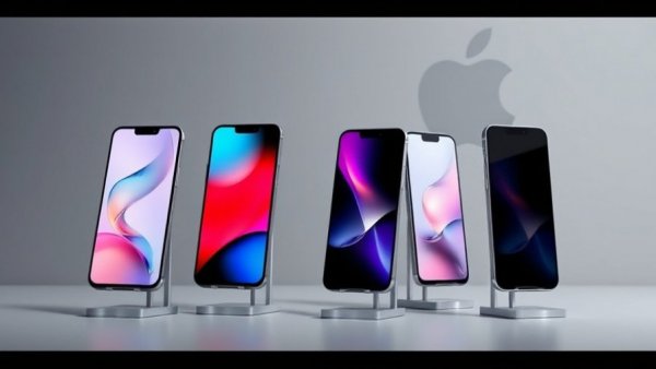 Stylish orange and blue smartphones on display with Apple logo.