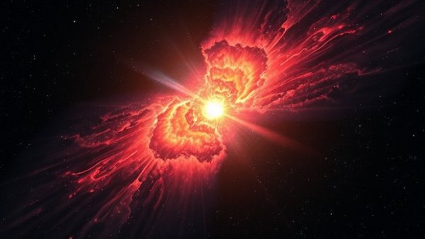 Vibrant cosmic supernova remnant glowing faintly in space.