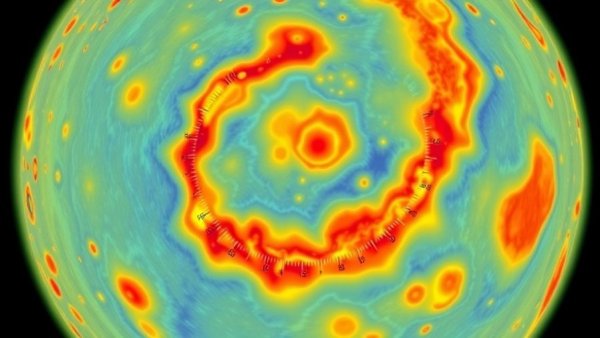 Io's thermal output heat map showing temperature variations.