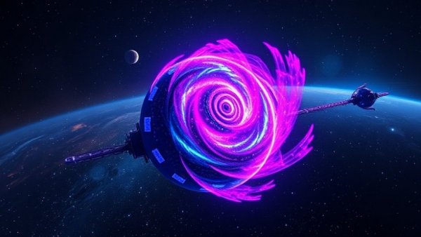 Colorful cosmic satellite illustration for earthquake prediction satellites.