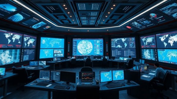 Control room displaying Rassvet satellite internet mission data.