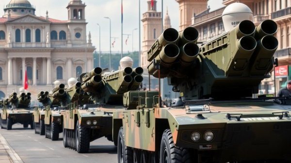 Military vehicles in urban setting representing Ukraine Drone Warfare.