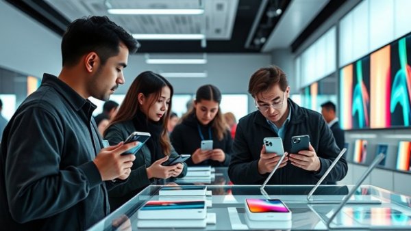 Customers exploring iPhone 17 Pro display amid iPhone 18 release delay.