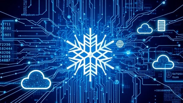 Futuristic collage of real-time data ingestion tools for Snowflake.