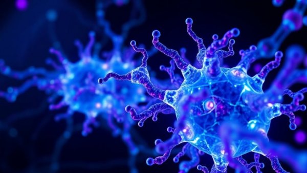 Futuristic molecular structure of engineered proteins in digital storage.