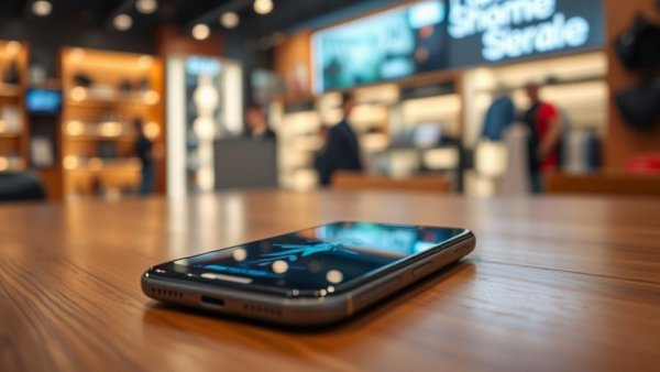 Modern smartphone showcasing sleek design in tech store setting.