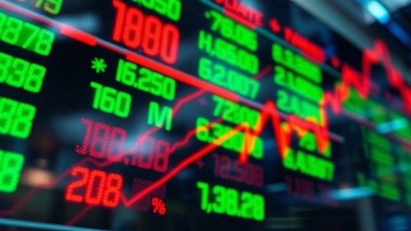 Dynamic stock market display with green and red indicators.
