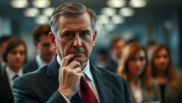 Thoughtful man in a suit contemplating, Russia internet crackdown theme.