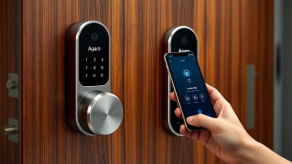 Aqara Smart Lock U500 with phone interaction, modern technology.