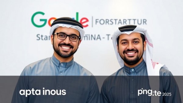 Google for Startups Accelerator MENA-T 2025 promo with two men.