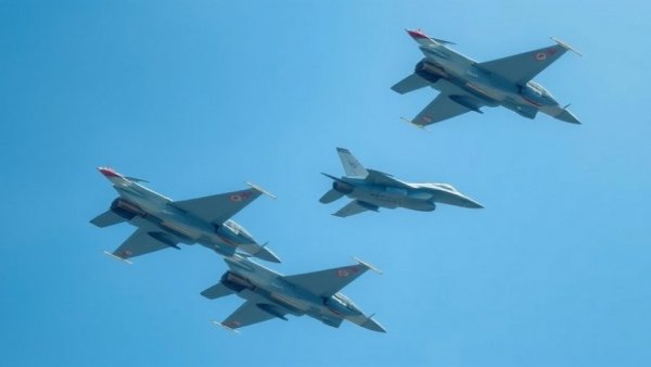 Three fighter jets in formation showcasing Iraq air power.