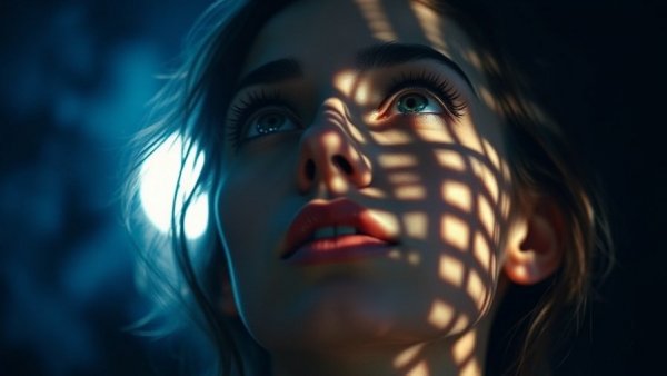 Dramatic female portrait with intense gaze in cinematic lighting.