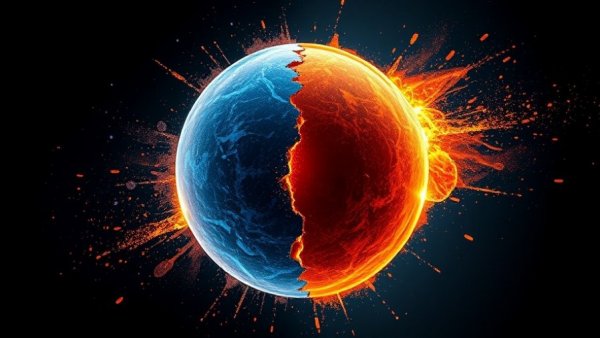 Dynamic sphere split representing quantum computing.