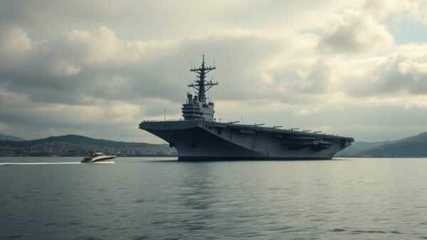 USS Enterprise anchored in port with city skyline in background.