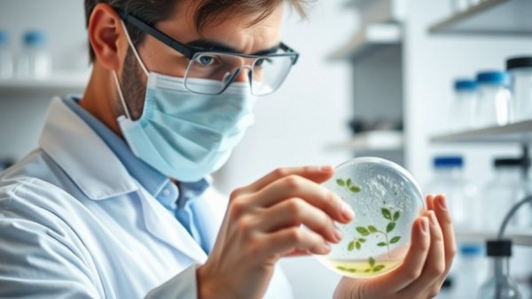Scientist examines sustainable material for climate-neutral plastics and cosmetics.