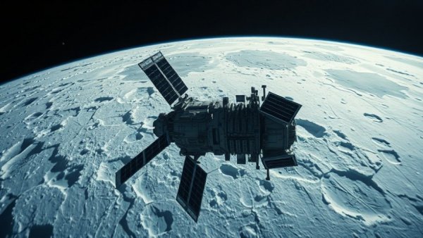 Spacecraft orbiting icy moon for life detection exploration.