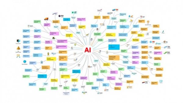Infographic of AI in battery research showing flowchart connections.