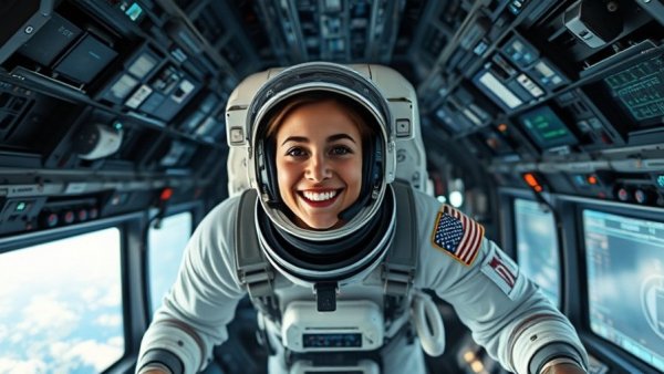 Female astronaut in shuttle cockpit, highlighting Sally Ride's historic legacy.