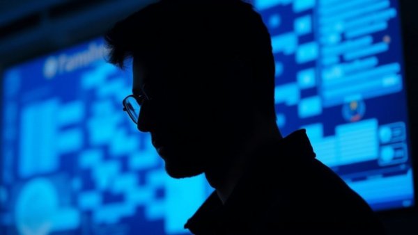 Silhouetted figure against blue screen reflecting on Meta Facial Recognition System Removal.