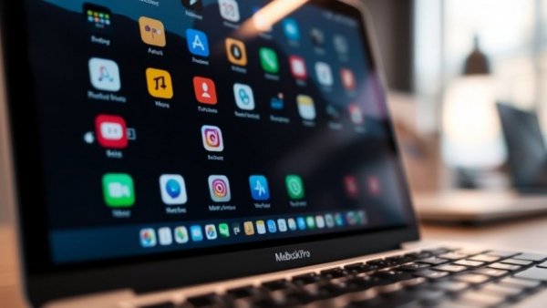 Close-up of Apple MacBook Pro screen in a tech environment