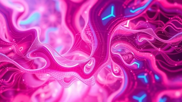Abstract pattern resembling quantum computing with red and blue hues