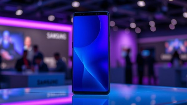Samsung Galaxy S26 Ultra display at a tech event with ambient lighting.