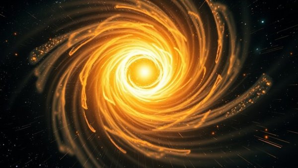 Swirling vortex with cosmic energy, quantum computing concept.