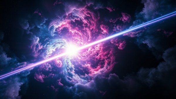 Vivid illustration of a gamma-ray burst in space.