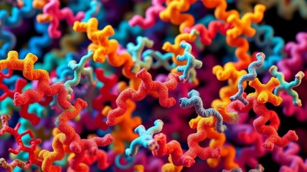 Colorful 3D models showing protein-protein interactions