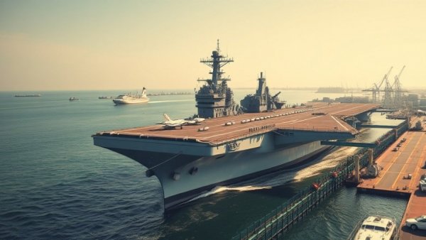 Multimedia Facility on USS Franklin D. Roosevelt in busy naval harbor.