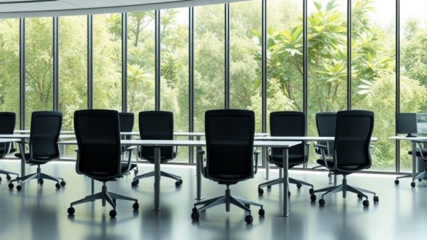 Modern office highlighting AI firms speed over safety with empty chairs.