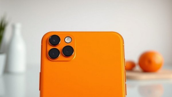 Stylish orange phones showcasing camera modules with iOS update focus.
